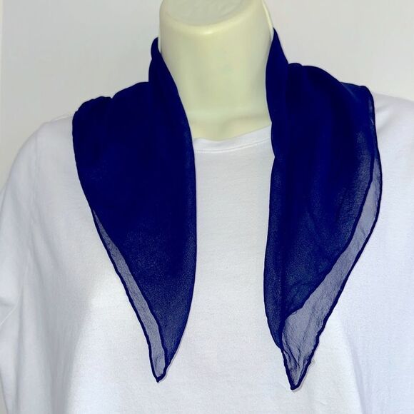 Vintage navy blue semi sheer chiffon polyester square scarf - Picture 1 of 4